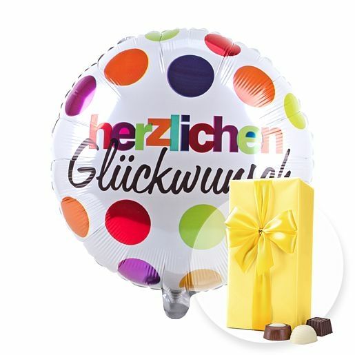 Ballon Herzlichen Glückwunsch und Belgische Pralinen
