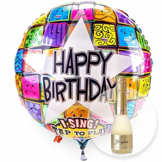 Singender Ballon Happy Birthday Faces und Freixenet Semi Seco