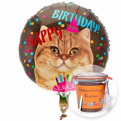 Ballon Happy Birthday Cat und Kuchen im Glas Geburtstag