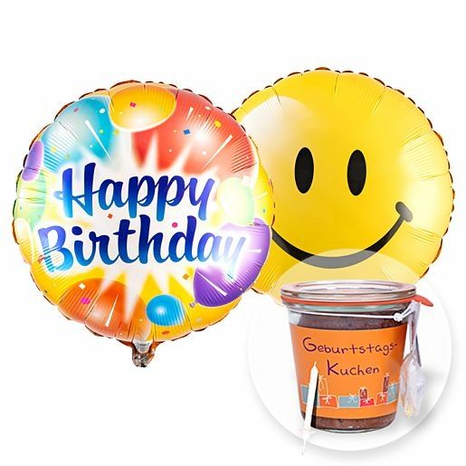 Ballon-Set Happy Birthday! und Kuchen im Glas Geburtstag