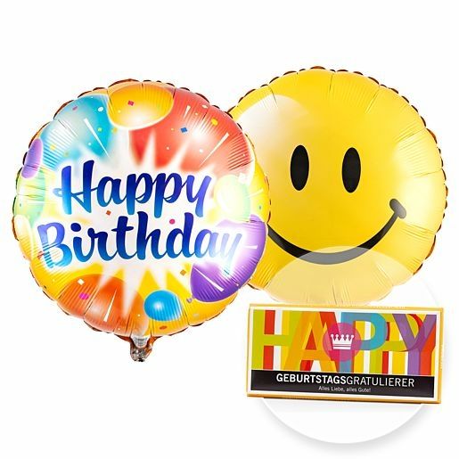 Ballon-Set Happy Birthday! und Schokolade Geburtstagsgratulierer
