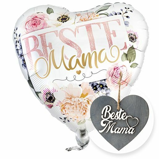 Ballon Beste Mama Rosen und 3D-Holz-Herz Beste Mama